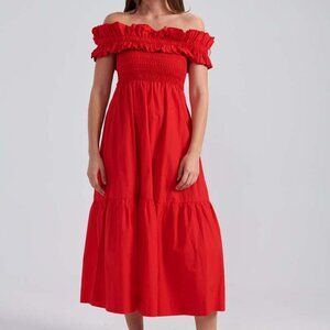 Ganni, Long Smock Dress, Racing Red, Size 38, NWT - Retails for $325